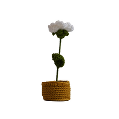 Crochet Rose Pot White