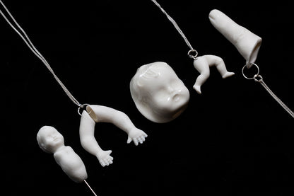 All the products produced in porcelain by Martha Todd for The Uncanny exhibition at the Freud Museum.