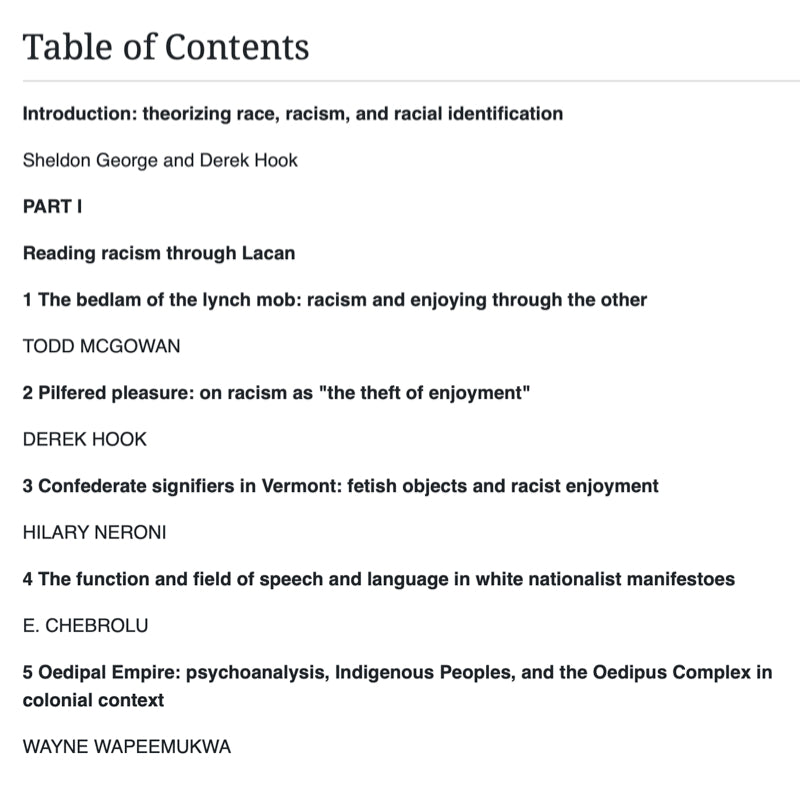 Lacan and Race  Racism, Identity, and Psychoanalytic Theory - ed. Sheldon George and Derek Hook