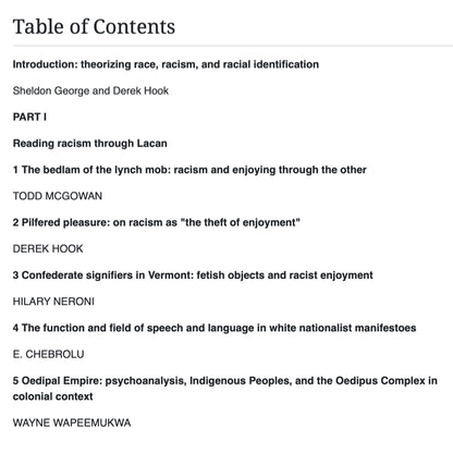 Lacan and Race  Racism, Identity, and Psychoanalytic Theory - ed. Sheldon George and Derek Hook