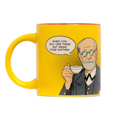 Yellow Freudian Sips Mug: When you say one thing but mean your mother