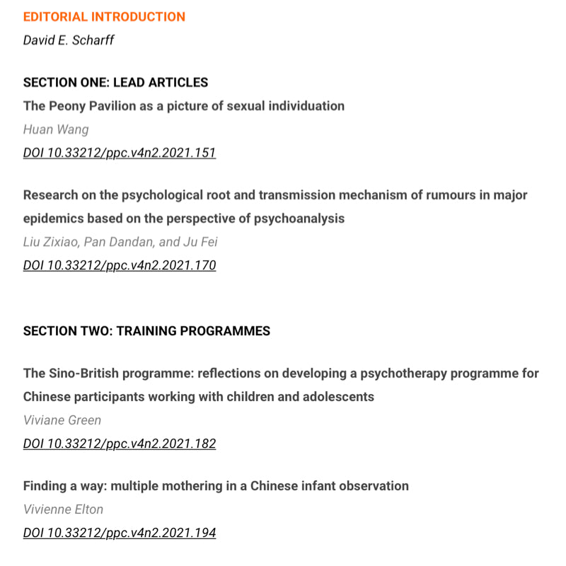 Psychoanalysis and Psychotherapy in China – Volume 4 Number 2 - edited by David E. Scharff