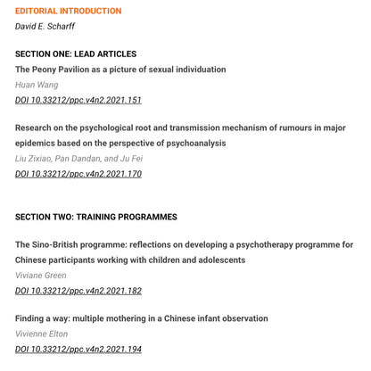 Psychoanalysis and Psychotherapy in China – Volume 4 Number 2 - edited by David E. Scharff