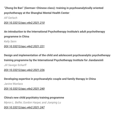 Psychoanalysis and Psychotherapy in China – Volume 4 Number 2 - edited by David E. Scharff