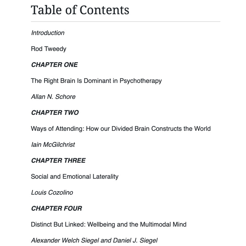 The Divided Therapist: Hemispheric Difference and Contemporary Psychotherapy - ed. Rod Tweedy