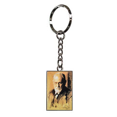 Silver keyring with a charcoal portrait of Freud 